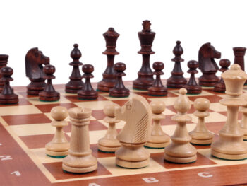 Szachy Turniejowe nr 4 (42x42cm) Intarsjowane - piękny zestaw rzeźbionych szachów drewnianych - na prezent dla dziecka i dorosłego