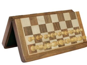 Szachy MAGNETYCZNE z intarsjowaną szachownicą 30 cm