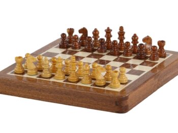 Szachy MAGNETYCZNE mini z intarsjowaną szachownicą 18 cm