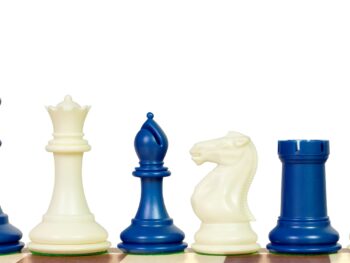 Figury szachowe Exclusive Staunton nr 6, białe/niebieskie, dociążane metalem (król 95 mm)