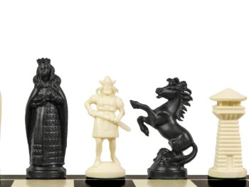 Figury szachowe stylizowane na Wikingów, kremowo-czarne (król 98 mm)