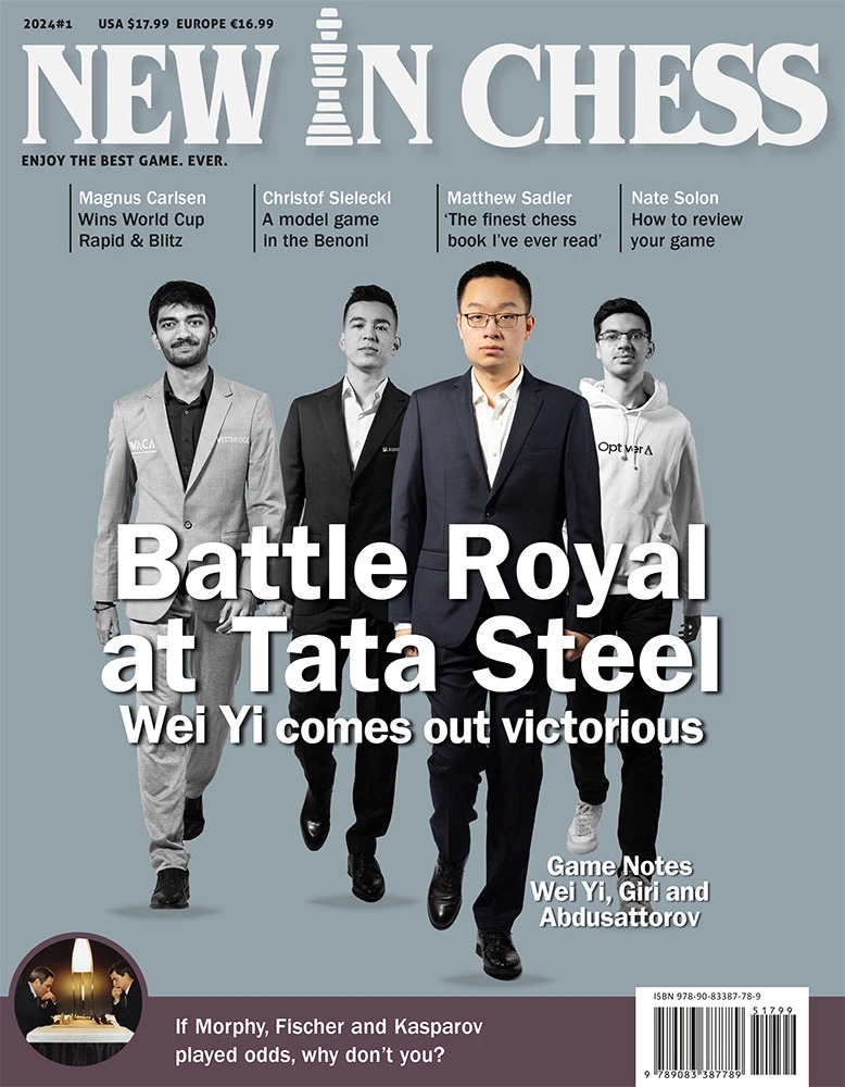 New In Chess 2024/1 – magazyn szachowy, EN, miękka oprawa. Przednia okładka publikacji.