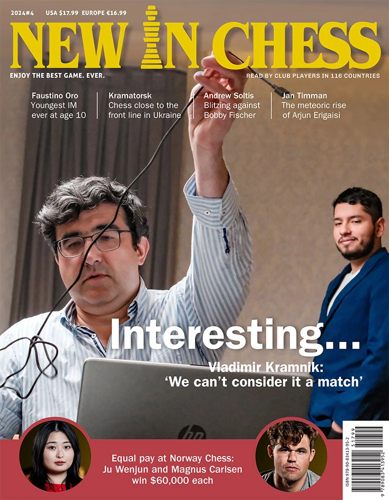 New In Chess 2024/4 – magazyn szachowy, EN, miękka oprawa. Przednia okładka publikacji.