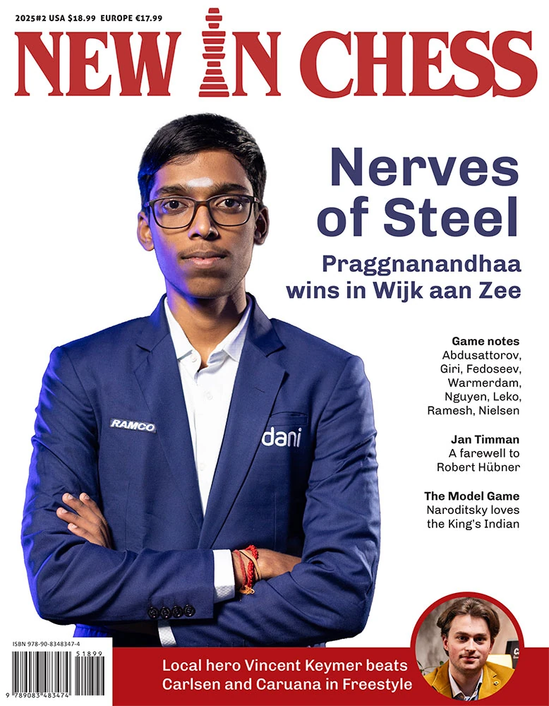 New In Chess 2025/2 – magazyn szachowy, EN, miękka oprawa. Przednia okładka publikacji.
