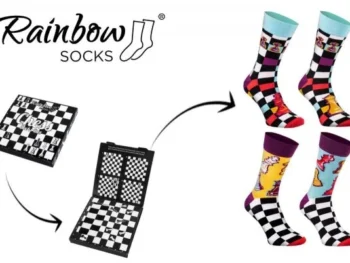Skarpetki szachowe Rainbow Socks 41-46 – 2 pary w pudełku. Dwie pary skarpet i pudełko stylizowane na szachownicę.